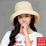 Seoul Show首爾秀 日系大帽簷棉麻輕量機能防曬遮陽帽 米黃