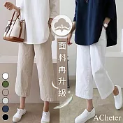 【ACheter】韓國氣質文青鬆緊腰頭八分棉麻寬褲102681S杏