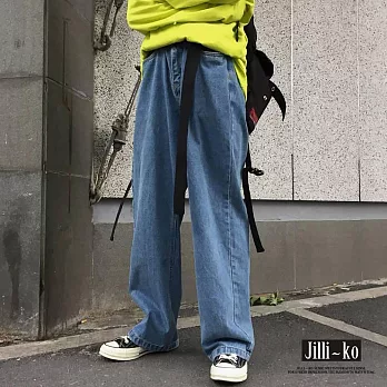 【Jilli~ko】韓國INS復古老爹牛仔褲 L/XL J7502　XL藍色