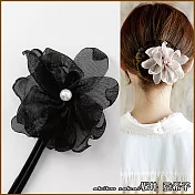 『坂井.亞希子』珍珠花朵造型丸子頭盤髮造型編髮器 -黑色