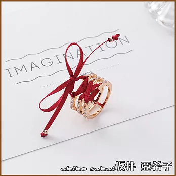 『坂井.亞希子』時尚紅絲帶微鑲鋯石蝴蝶結綁帶戒指 -單一款式