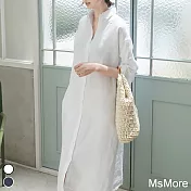 【MsMore】慵懶好感韓國顯瘦舒適皺棉長襯衫#106528 L 白