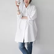【MsMore】韓國時尚OL寬鬆氣質中長冰棉顯瘦襯衫#106529 XL 白