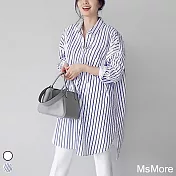 【MsMore】韓國時尚OL寬鬆氣質中長冰棉顯瘦襯衫#106529 L 黑白