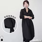 【MsMore】韓國OL舒適寬鬆直筒顯瘦下弧型冰棉長襯衫#106530 L 黑