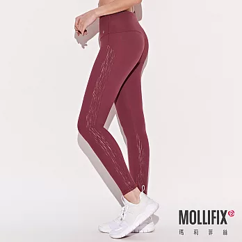 Mollifix瑪莉菲絲 美臀弧線側拼接訓練動塑褲 (紅藜+金)M
