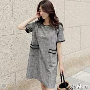 【MsMore】韓國東大門爆款小香風圓領寬鬆短袖洋裝#106625M灰