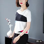 【Jilli~ko】冰絲薄款幾何撞色針織衫 A682　FREE白色