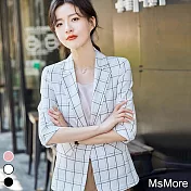 【MsMore】韓國知性輕薄格紋西裝外套#106628 L 白