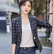 【MsMore】韓國知性輕薄格紋西裝外套#106628 XL 黑