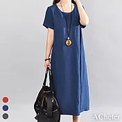 【A.Cheter】古趣遊花田自在棉麻寬鬆洋裝#106641M藍