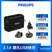 【Philips 飛利浦】DLP4320NT 雙孔USB 快充 電壓顯示-附萬國頭