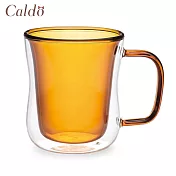 【Caldo卡朵生活】恬靜雙層隔熱撞色有柄玻璃杯 380ML琥珀