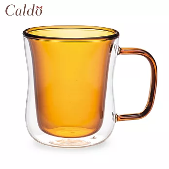 【Caldo卡朵生活】恬靜雙層隔熱撞色有柄玻璃杯 380ML琥珀