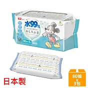 日本LEC 新款迪士尼米奇米妮-純水99%濕紙巾-80抽x3包入