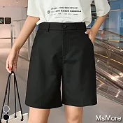 【MsMore】韓國高腰都會顯瘦寬鬆五分西裝短褲#106736L黑