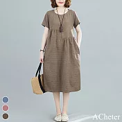 【A.Cheter】希臘風尚自然好心情棉麻寬鬆洋裝#106892 L 咖