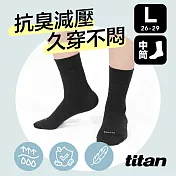 【titan】太肯 輕薄抗菌除臭中筒襪 (26-29cm)L黑