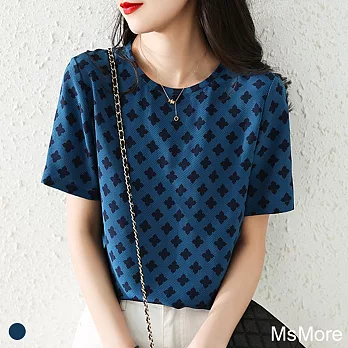 【MsMore】韓版時尚印花寬鬆上衣#107266L藍