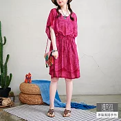 【潘克拉】曼陀羅印花束腰縲縈連衣裙 TM1205　FREE桃紅色