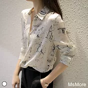 【MsMore】韓風文藝氣質印花雪紡柔情襯衫上衣#107437-XL條紋