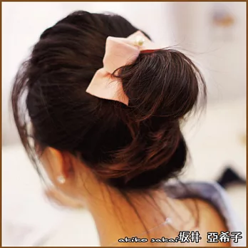 『坂井．亞希子』素色簡約寬版珍珠蝴蝶結髮夾 -粉色