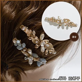 『坂井．亞希子』綻放的花鑲鑽造型髮夾 -淺金