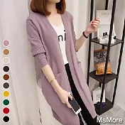 【MsMore】韓版百搭純色中長款開襟顯瘦針織外套#107521F紫