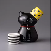 【小倉陶器】貓咪酒壺+豬口杯40ml 3件組 ‧黑貓