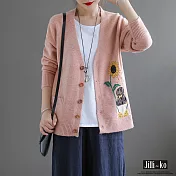 【Jilli~ko】文藝色織V領針織開衫 J7929　FREE粉紅色