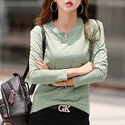 【MsMore】簡約韓版純色棉質顯瘦打底上衣#j107961 XL 綠
