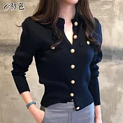 【初色】簡約修身針織開衫外套-共4色-97447(F可選)F黑色
