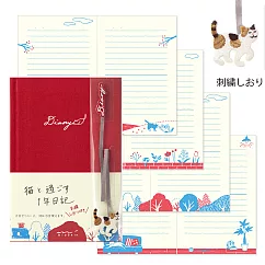MIDORI刺繡書籤日記本─小貓(紅)