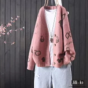 【Jilli~ko】水果圖案色織針織開衫外套 103　FREE粉紅色