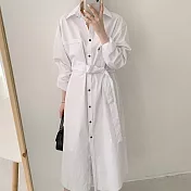 【MsMore】韓版氣質設計師手版棉麻襯衫洋裝#108171 F 白