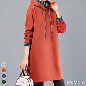 【MsMore】韓國假2件刷毛帽T休閒長版上衣#107990M紅
