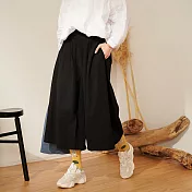 【慢。生活】半鬆緊腰帶環寬棉麻裙褲 M/L/XL 9201　L黑色