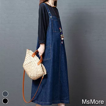 【MsMore】西西里島風牛仔吊帶寬鬆洋裝#108141M藍