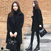【MsMore】韓國學院風時尚百搭毛呢大衣#108134L黑