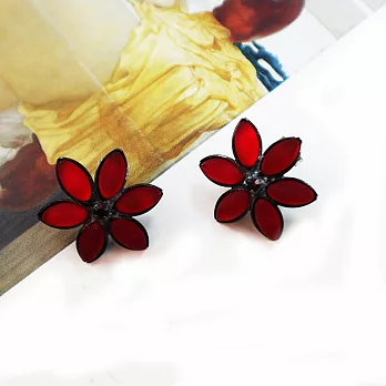 【PinkyPinky Boutique】捷克玻璃花朵耳環(暗紅)
