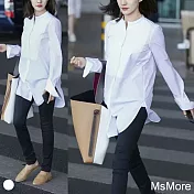 【MsMore】韓模明星同款立領長版白襯衫#108172 M 白