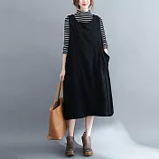 【A.Cheter】復古燈芯細絨寬鬆背心洋裝#108155L黑