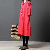 【A.Cheter】日式純色慵懶自然系棉麻洋裝#108184-L紅