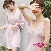 【天使霓裳】 居家睡衣 玫瑰芬芳 素色二件式罩衫連身睡裙組(粉F)F粉色