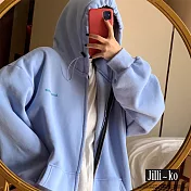 【Jilli~ko】棉質抽繩拉鍊連帽外套 J8028　FREE淺藍色