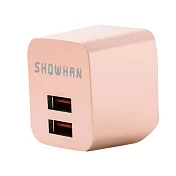 【SHOWHAN】雙USB可折疊2.4A BSMI認証急速充電器/魅惑玫瑰金
