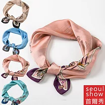 seoul show首爾秀 印第安馬方領巾仿蠶絲頭巾雪紡絲巾 橘粉