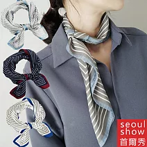 seoul show首爾秀 條紋百搭頭巾仿蠶絲方領巾雪紡絲巾 灰底藍邊