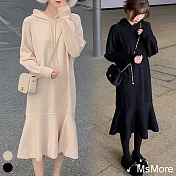 【MsMore】韓國連帽魚美人裙擺針織洋裝#108395F米白