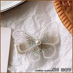 『坂井.亞希子』日本森林系手工刺繡蝴蝶造型髮夾 ─白色